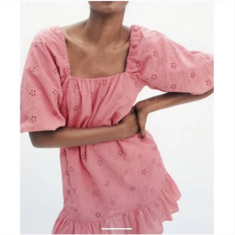 ZARA Embroidered Puff Sleeve Mini Dress NWT